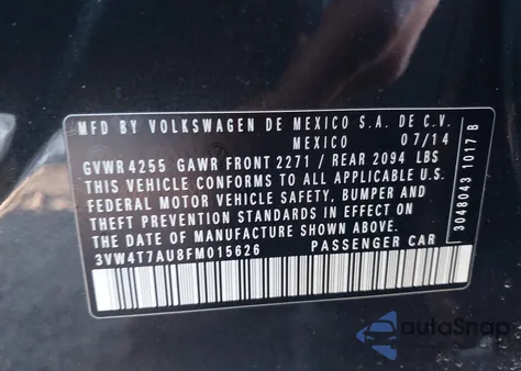 2015 Volkswagen Golf Gti 2.0T Autobahn 4-Door from USA, damaged, VIN 3VW4T7AU8FM015626